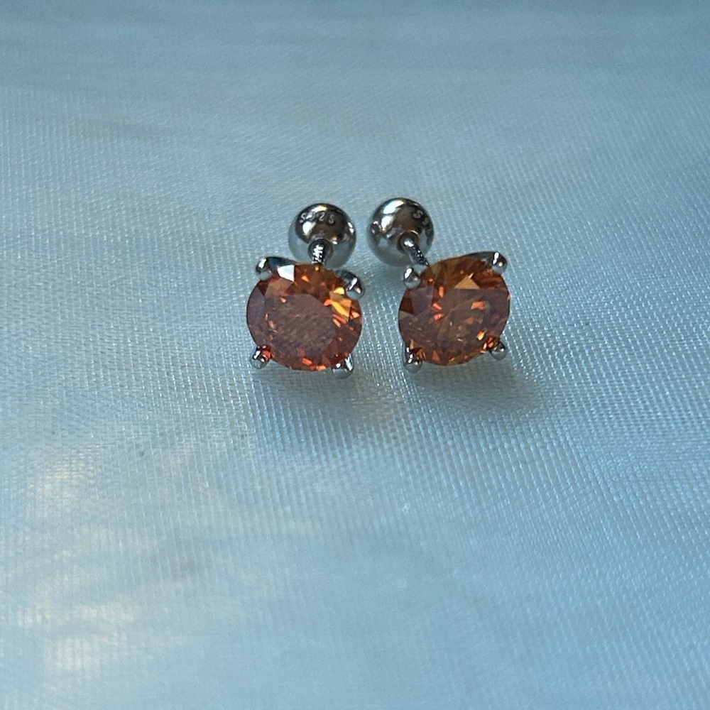 Fire‎ Orange Moissanite Diamond screwback solitaire stud earrings